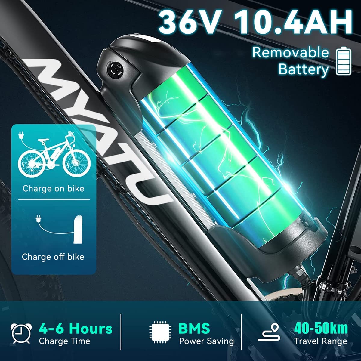 E-Bike Akku in Flaschenform 36V 10.4Ah entnehmbarer Akku